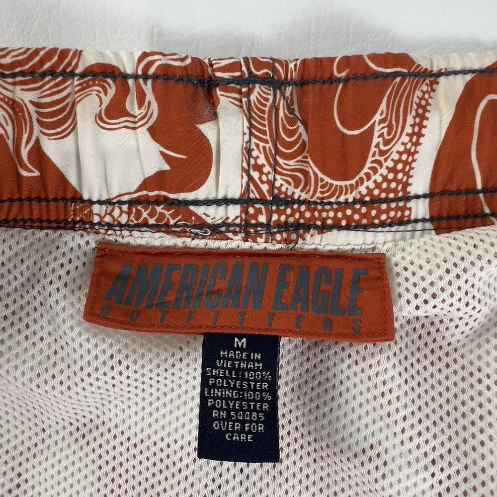 American Eagle Swim Trunks Men’s Brown Pattern‎ Board Shorts Tropical Beach Sz.M